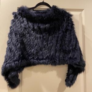 Navy Rabbit Fur Shawl